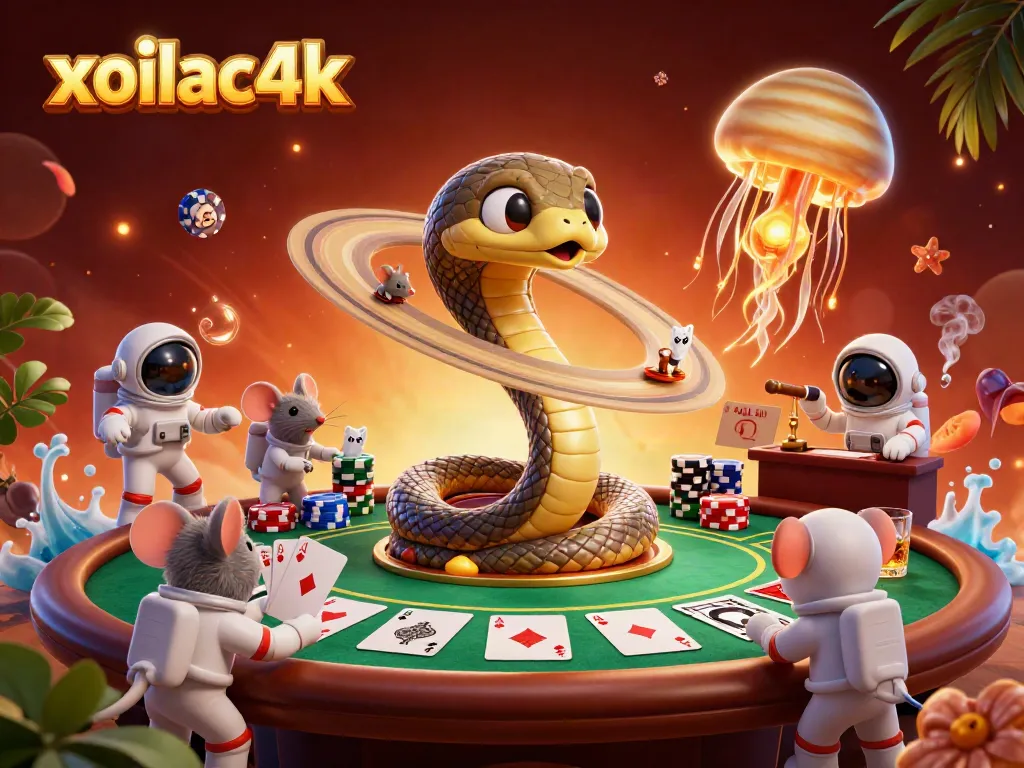 Experience thrilling gameplay with xoilac4k as cosmic characters engage in a vibrant casino scene.