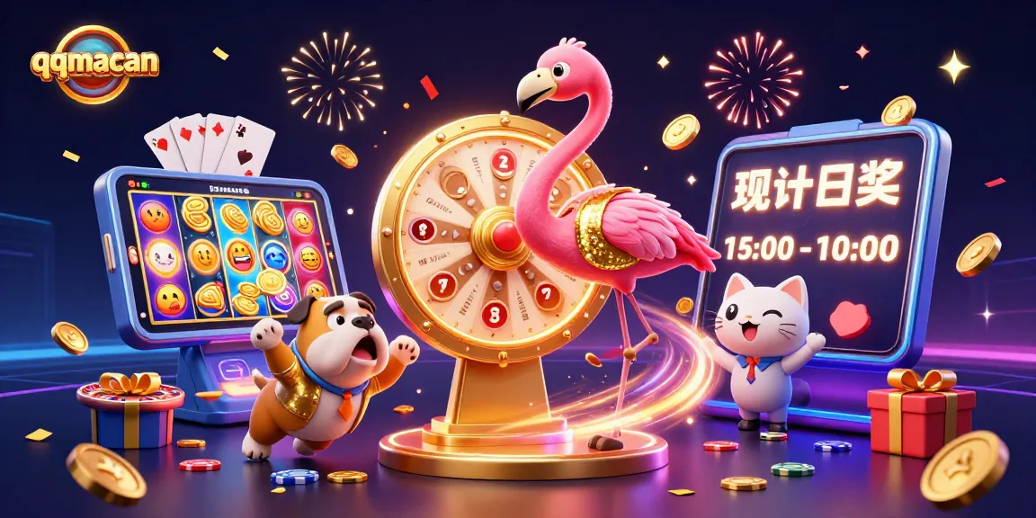 Menangkan slot dengan qqmacan dalam ilustrasi kasino yang meriah dan penuh karakter.