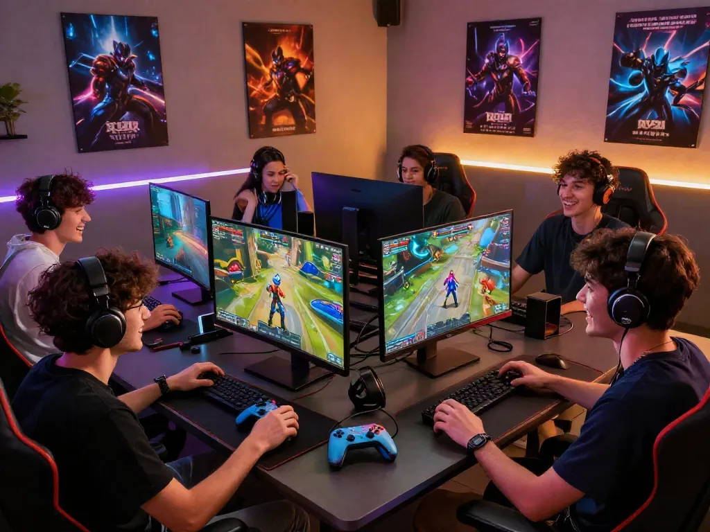 Engaging gaming scene showcasing qqmacan gameplay with friends enjoying vibrant graphics and controllers.